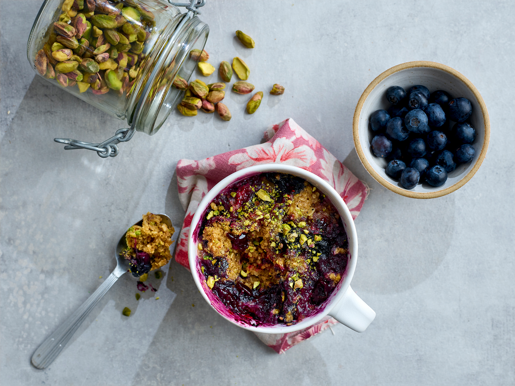 Blueberry and Pistachio Mug Cake